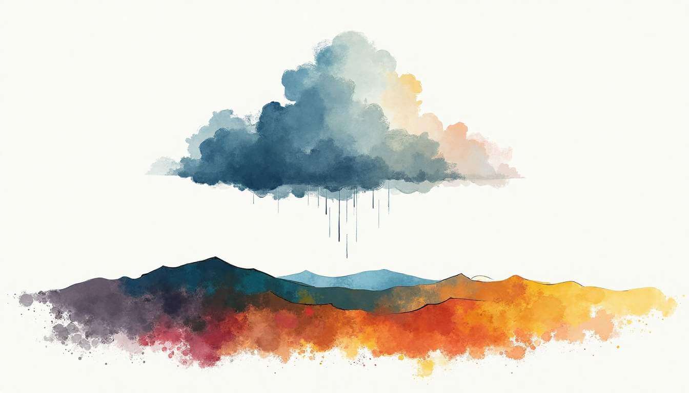 dibujo con acuarelas de nube en montaña dibujo con acuarelas de nube en montaña