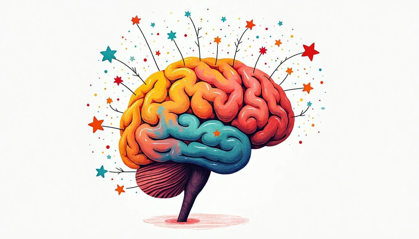 dibujo de cerebro con estrellas