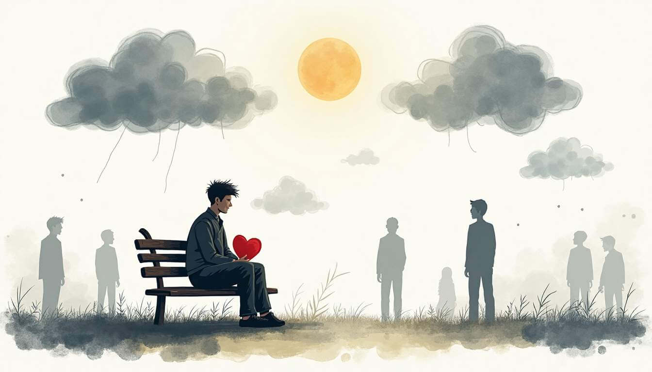 dibujo hombre sentado con corazón