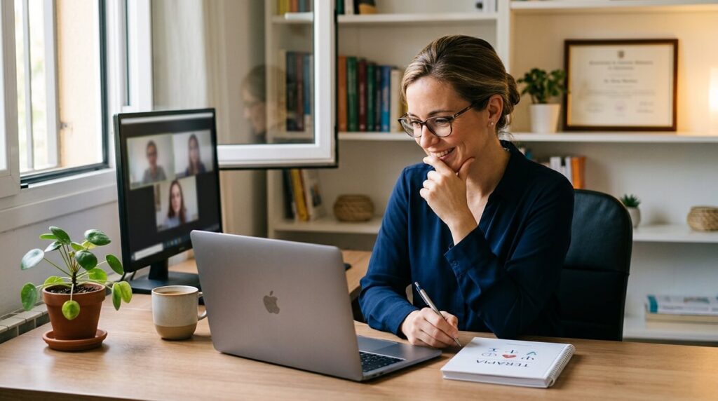 psicóloga en videollamada